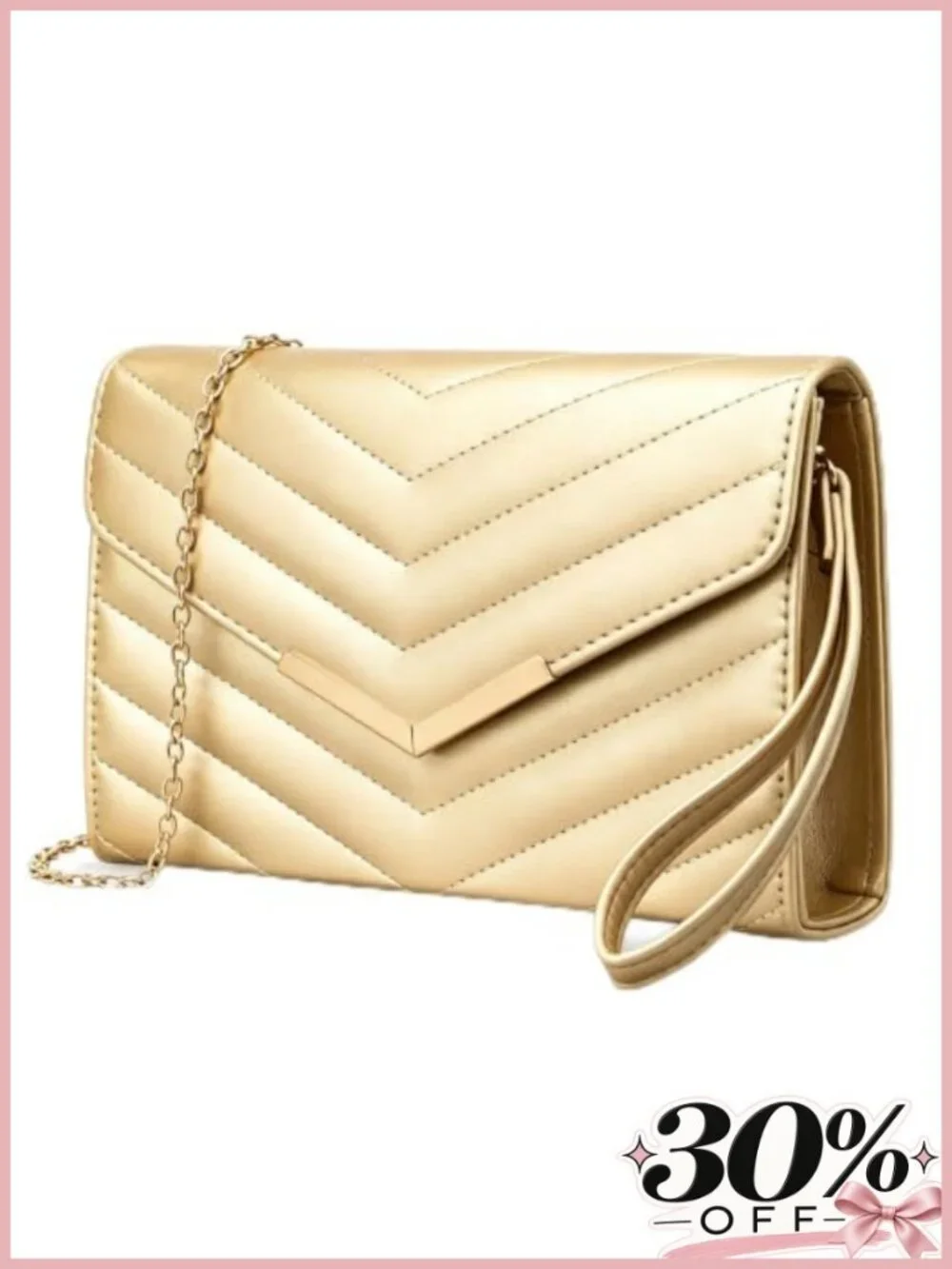 Quilted Faux Leather Envelope Clutch Evening Handbag with Chain Strap